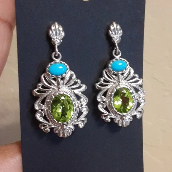 925 Genuine, Untreated Peridot and Sleeping Beauty Turquoise.  Bold. - Picture 7 of 8